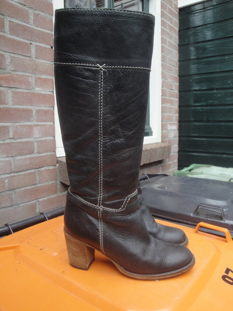 Zwarte  leren laarzen OMODA maat 38 (z.g.a.n.), Hoge laarzen, Zwart, Omoda, Ophalen of Verzenden