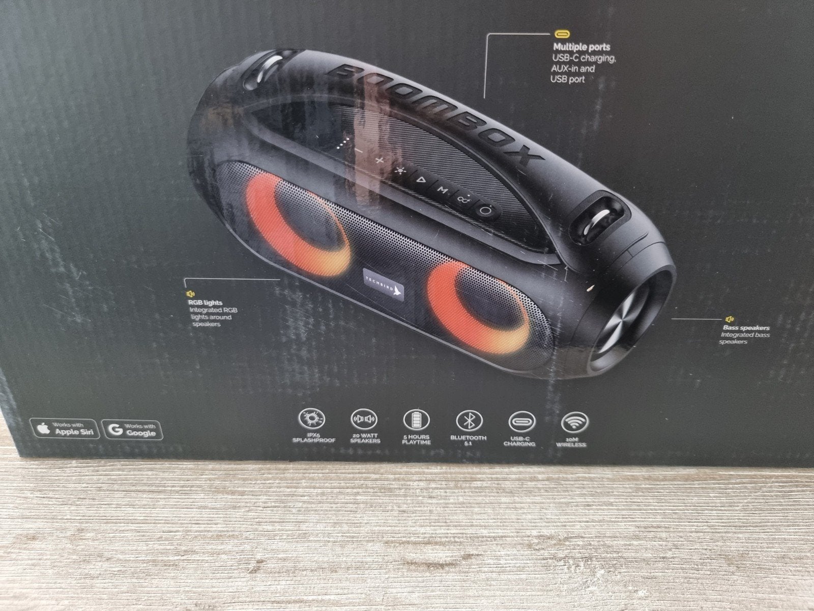 Techbird Draagbare Boombox met Bluetooth en Lichteffecten, Ophalen of Verzenden, Nieuw, Party speaker