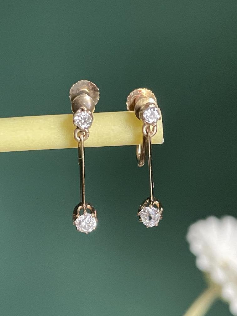 Antieke 14 karaat gouden oorbellen met oudslijpsel diamanten, Sieraden, Tassen en Uiterlijk, Antieke sieraden, Ophalen of Verzenden