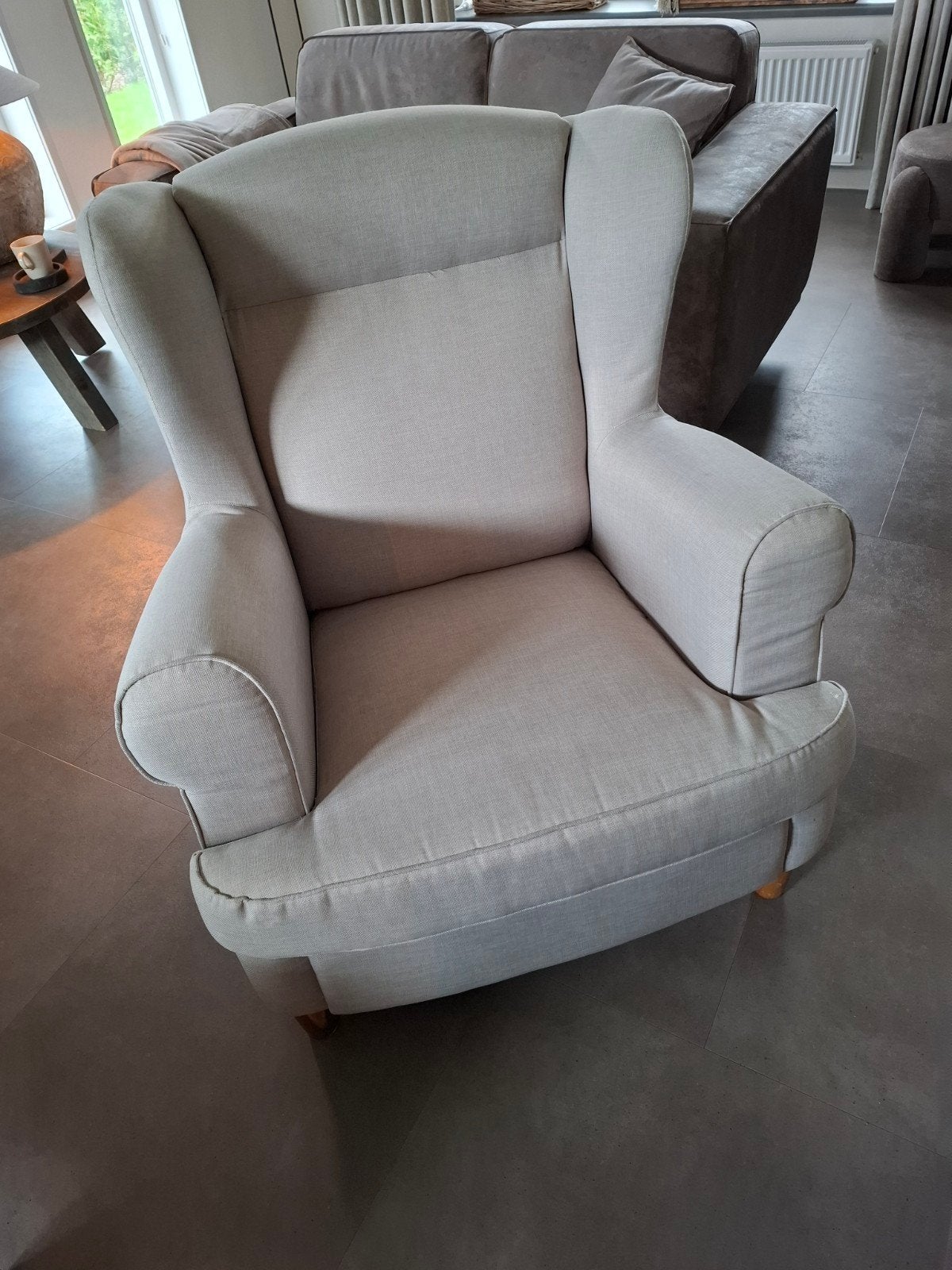 Comfortabele fauteuil - Lichtgrijs landelijk, Ophalen, Hout, Gebruikt, Tijdloos, landelijk