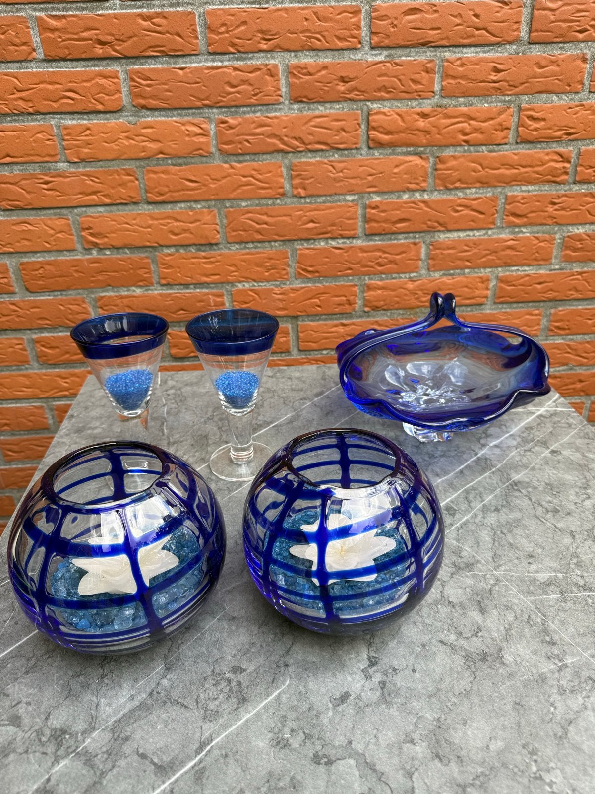 Tsjechisch blauw glaswerk set (ook los te koop), Antiek en Kunst, Antiek | Glas en Kristal, Ophalen