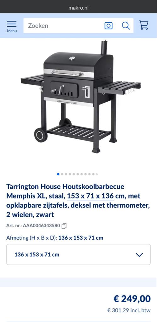 Tarrington House Houtskoolbarbecue Memphis XL, Ophalen, Gebruikt, Met accessoires