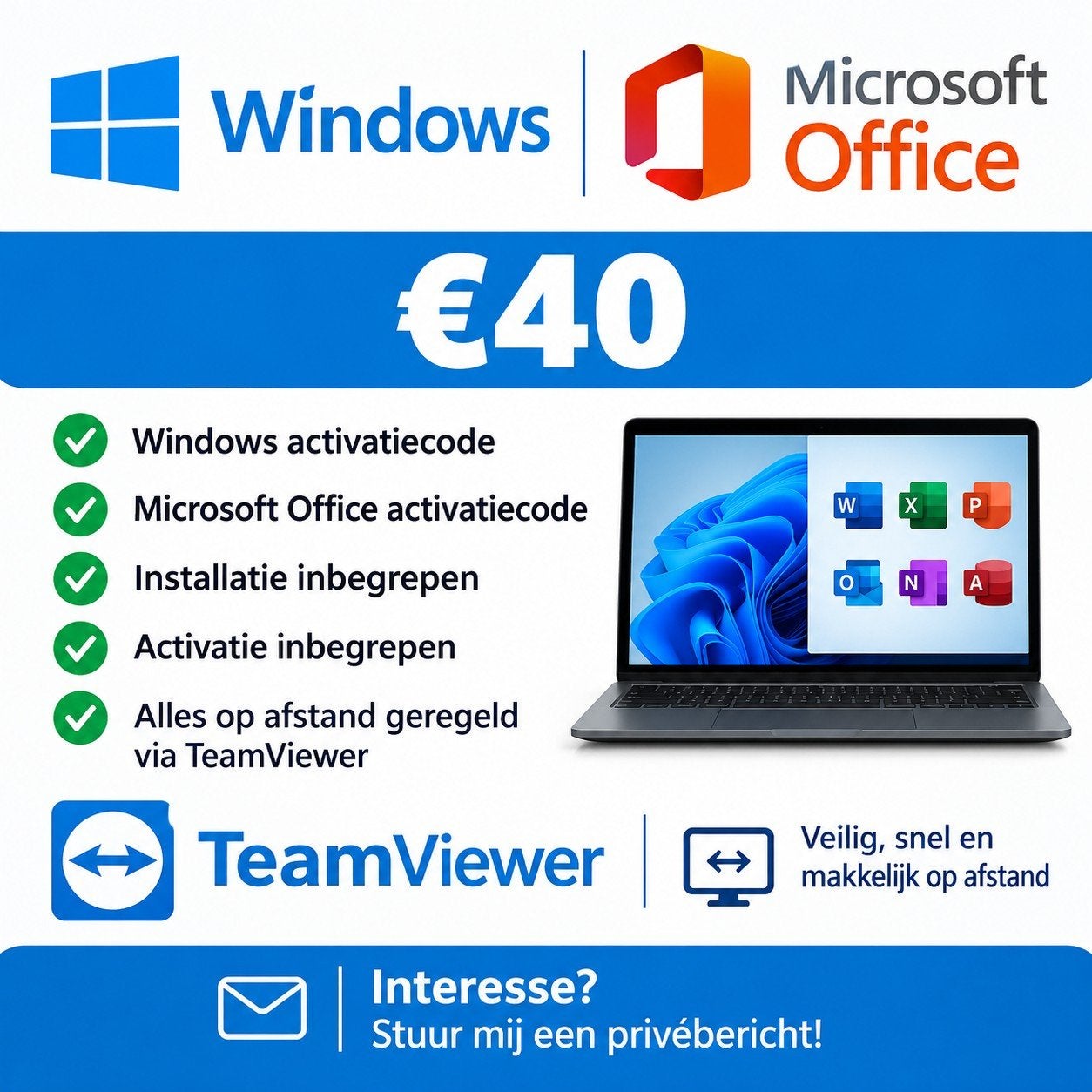 Windows & Microsoft Office activatiecode + installatie, Ophalen, Nieuw, Windows
