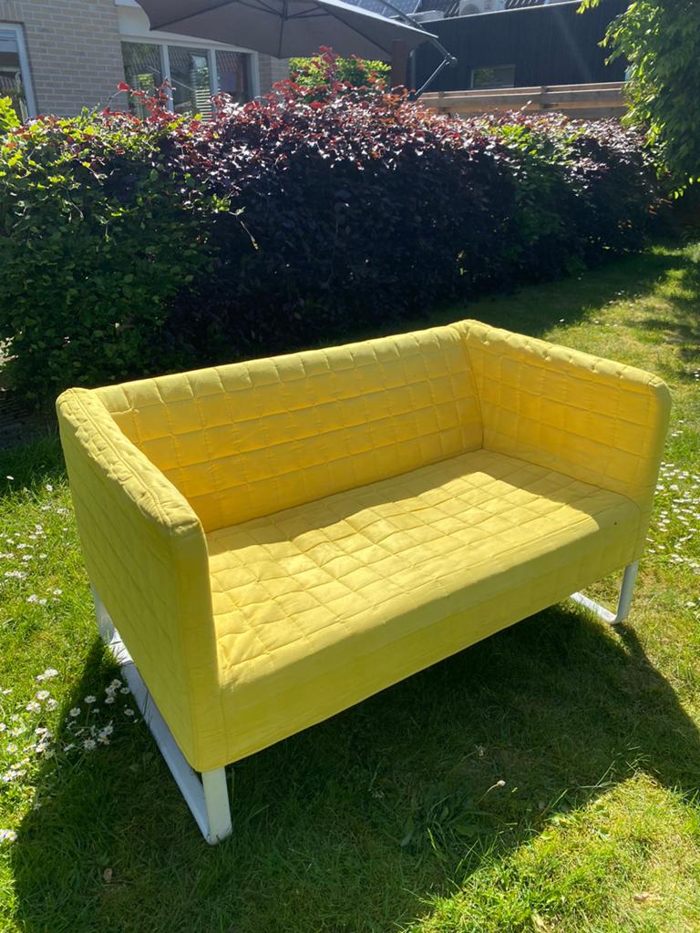Ikea bankje geel, Ophalen, Gebruikt, Tweepersoons, 75 tot 100 cm