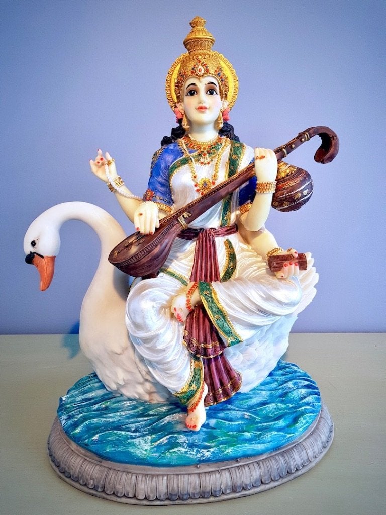 SARASVATI BEELD MET ZWAAN 36 CM, Ophalen of Verzenden, Nieuw, Religie