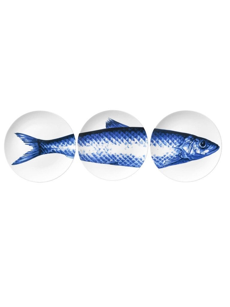 Wandbord Vis - Drieluik - Delfts blauw - 26 cm, Nieuw, Ophalen of Verzenden, Wandbord of Wandpaneel, Wit