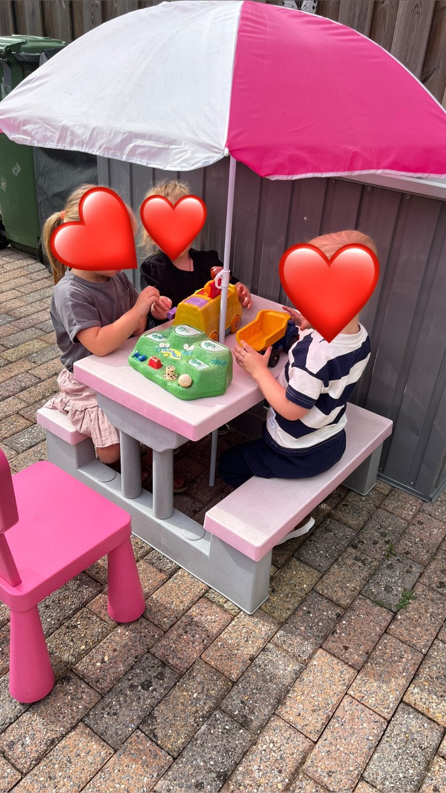 Kinder picknicktafel met parasol - Roze/Grijs, Ophalen, Gebruikt, Kunststof
