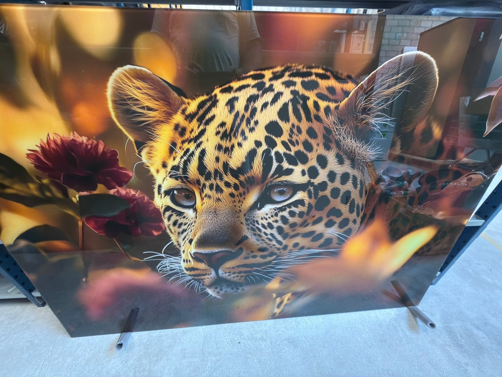 Prachtig glazen schilderij van een luipaard, 120x80cm, Ophalen, Nieuw, Print, 100 tot 125 cm