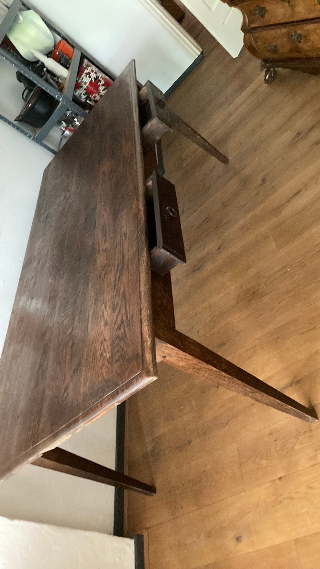 Stoere eiken tafel met 2 laden 200 x 90 cm, Ophalen, Eikenhout, 50 tot 100 cm, Zo goed als nieuw