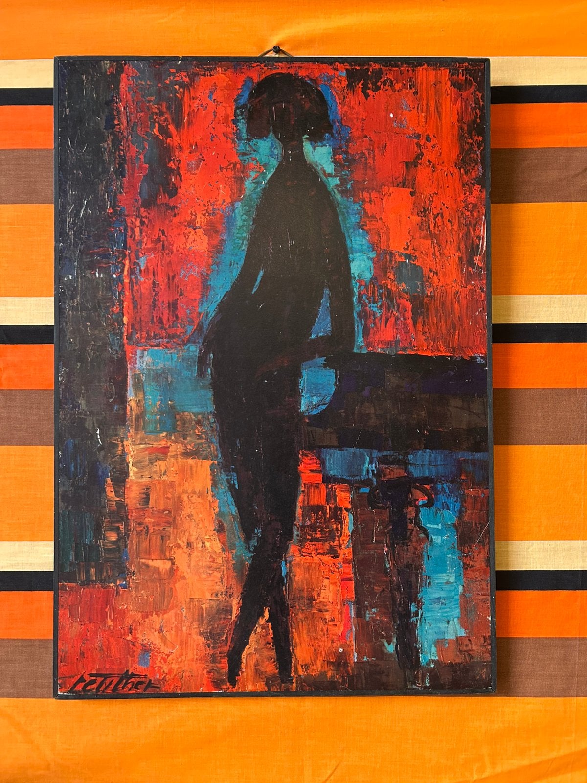 Vintage jaren 70 kleurrijk Reuther schilderij, piano, Ophalen of Verzenden, Huis en Inrichting