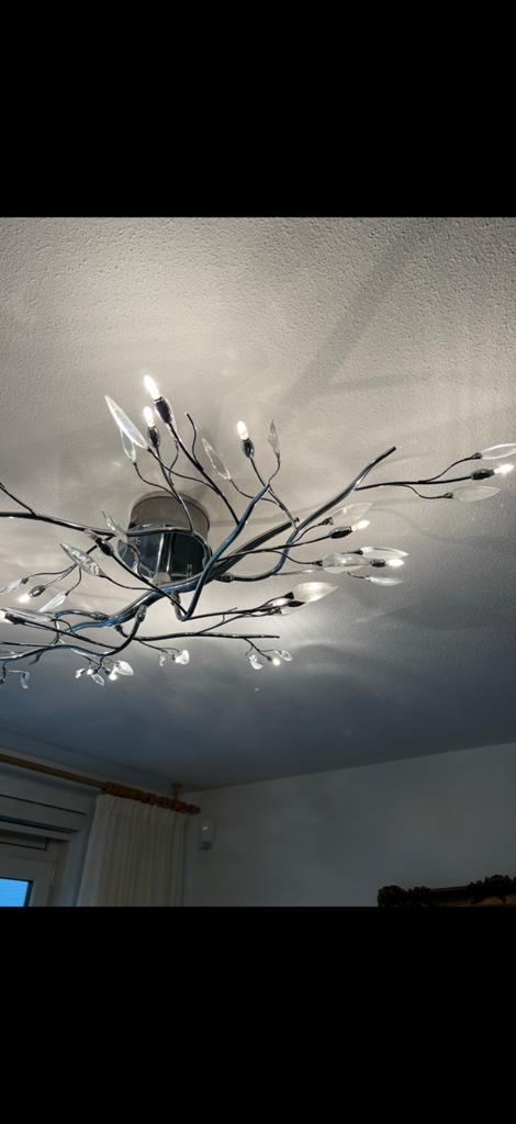 plafondlamp met takken en glazen bladeren, Huis en Inrichting, Lampen | Plafondlampen, Ophalen of Verzenden, Zo goed als nieuw
