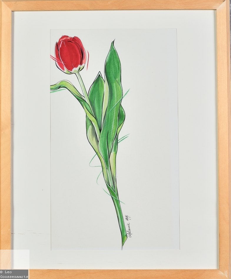 Tekening tulp, gesigneerd, Ophalen of Verzenden, Gesigneerd