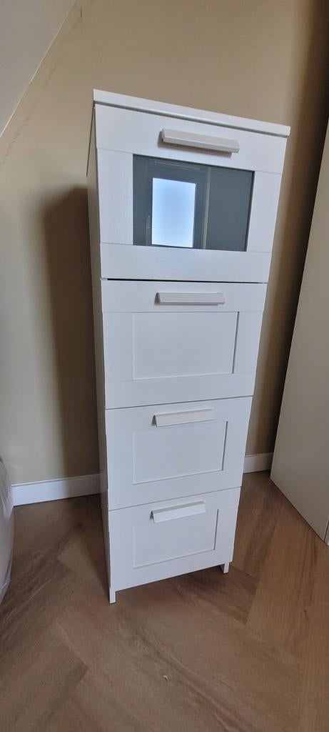 IKEA Brimnes ladekast met 4 lades, wit, Huis en Inrichting, Ophalen, Gebruikt, Modern, Scandinavisch, Glas