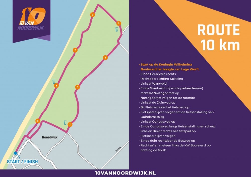 Startbewijs 10 van Noordwijk (10km, tassenafgifte,per post), Eén persoon, Oktober