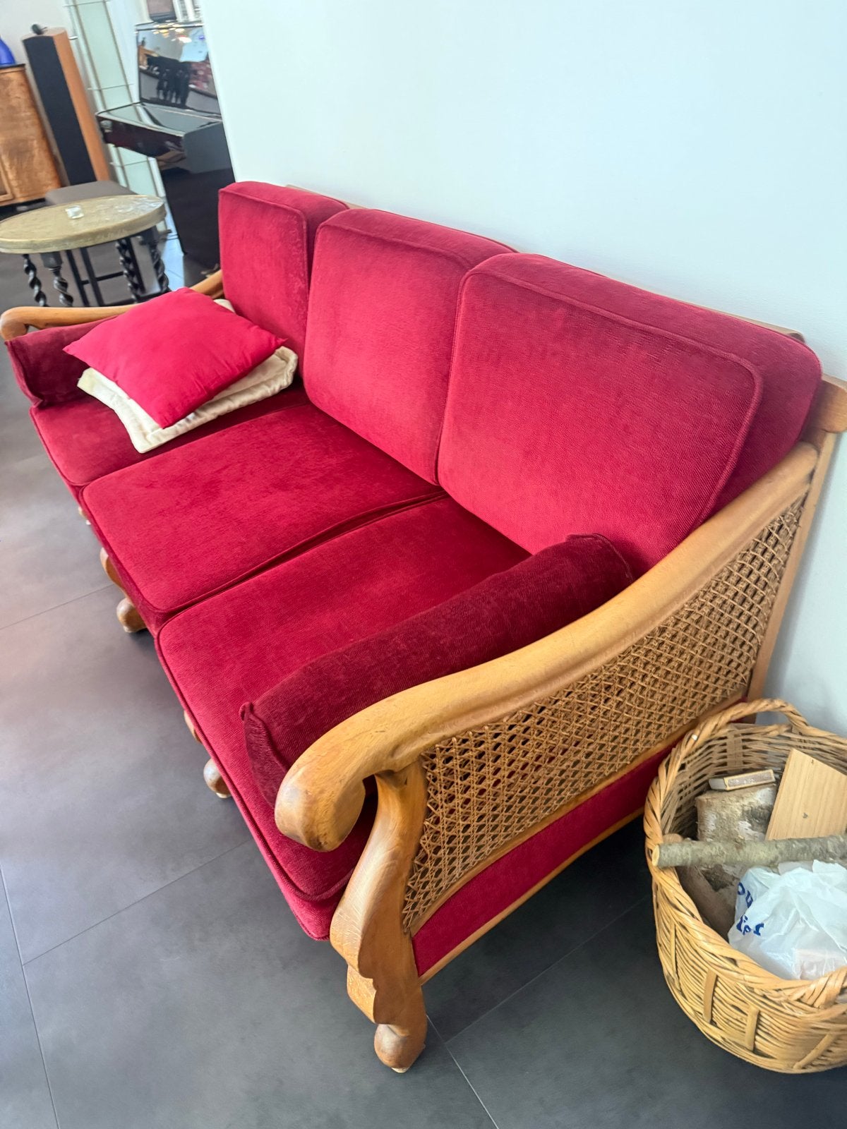 Antiek bankstel met 2 stoelen - Bordeaux rood, Ophalen