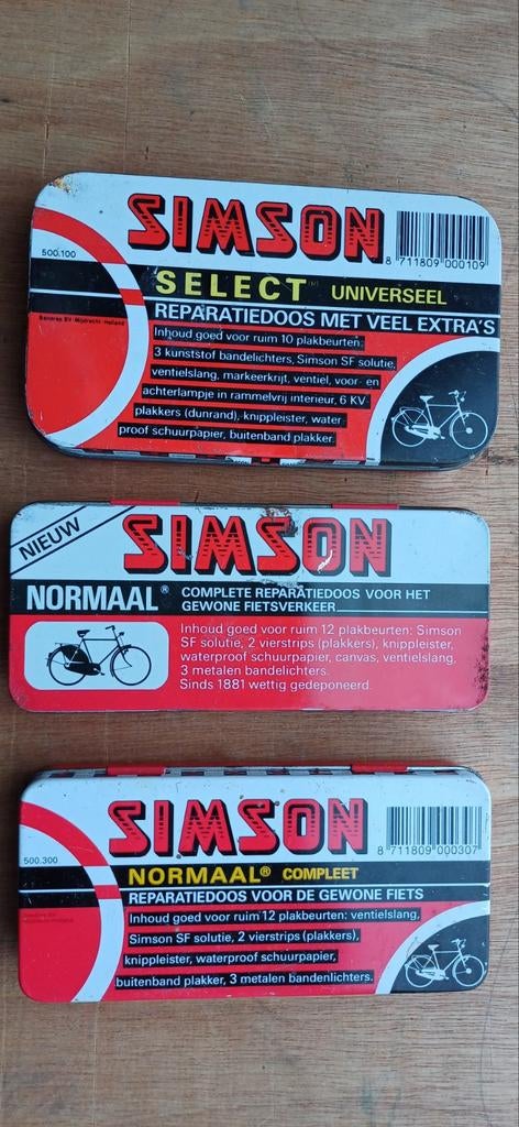 Simson bandenplak blikken doosjes met inhoud., Verzamelen, Ophalen of Verzenden