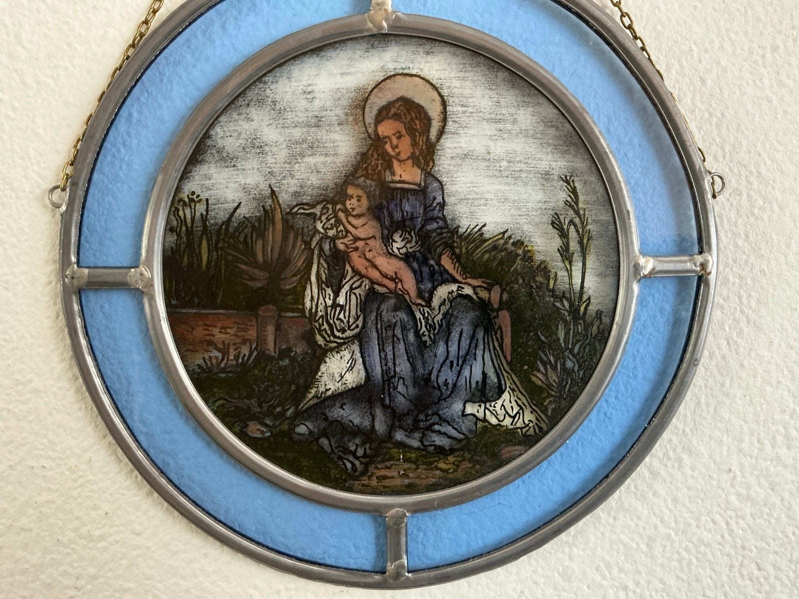 Glas-in-lood raamhanger Maria met kind, Ophalen of Verzenden