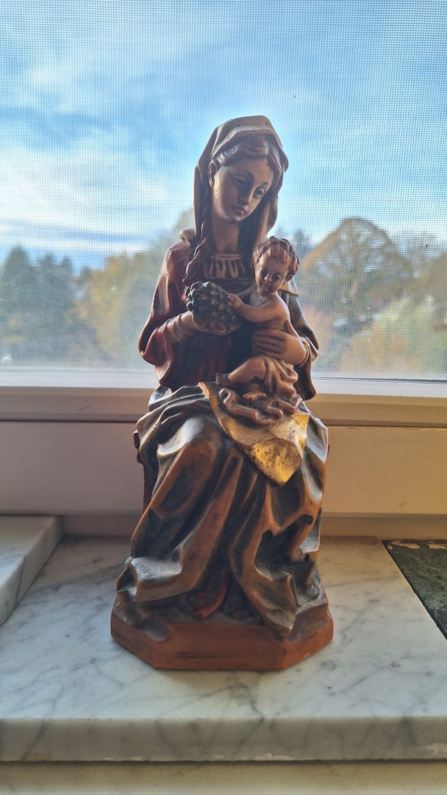 Antieke houten Mariabeeld (Madonna) met kindje Jezus, Antiek en Kunst, Ophalen of Verzenden