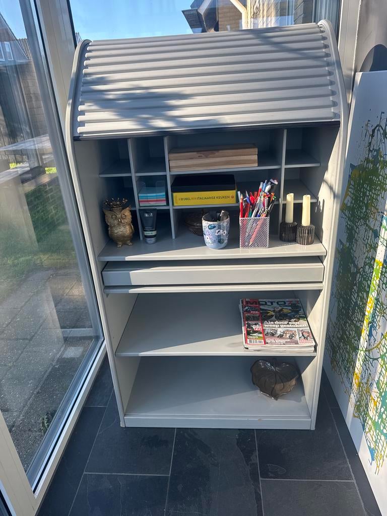 Pastoe bureau grijs met roldeur - Vintage design, Ophalen, Opbergruimte, Gebruikt, Hout