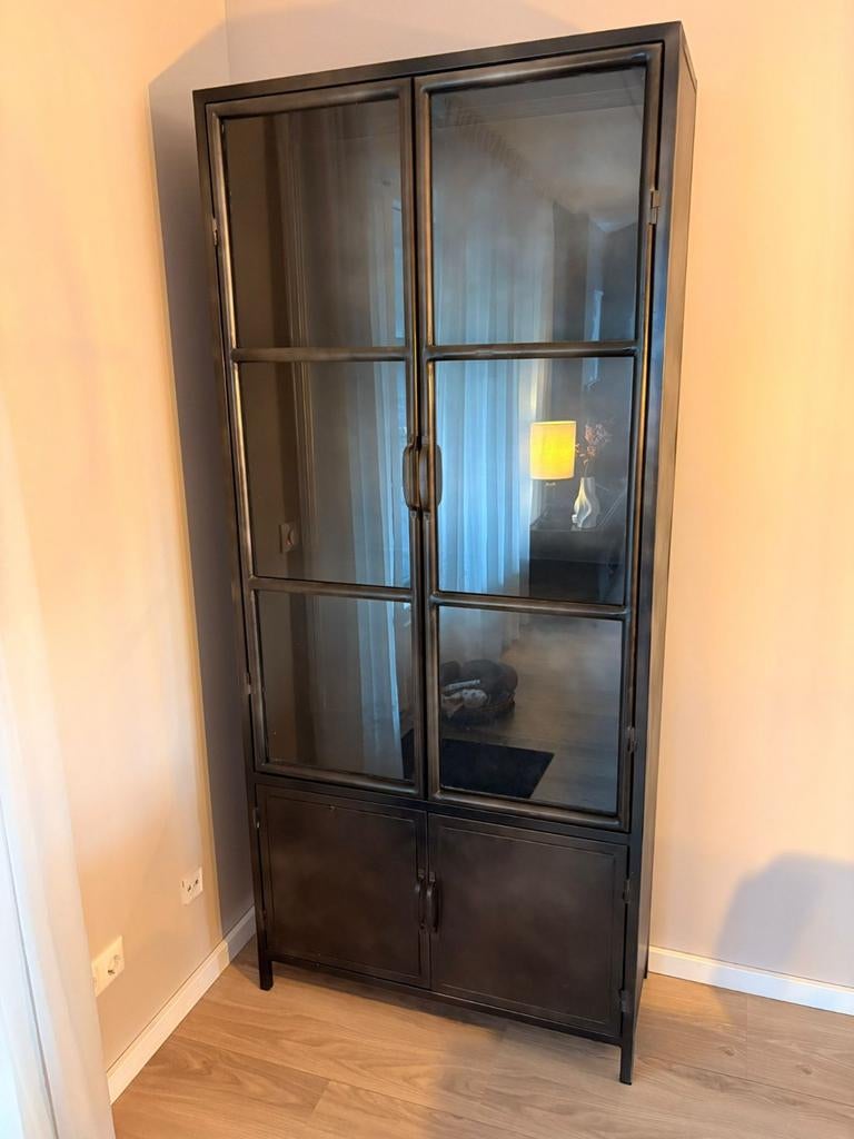 Stalen kast met glazen deuren - 90x36x200 cm, Ophalen, 200 cm of meer, 50 tot 100 cm, Glas