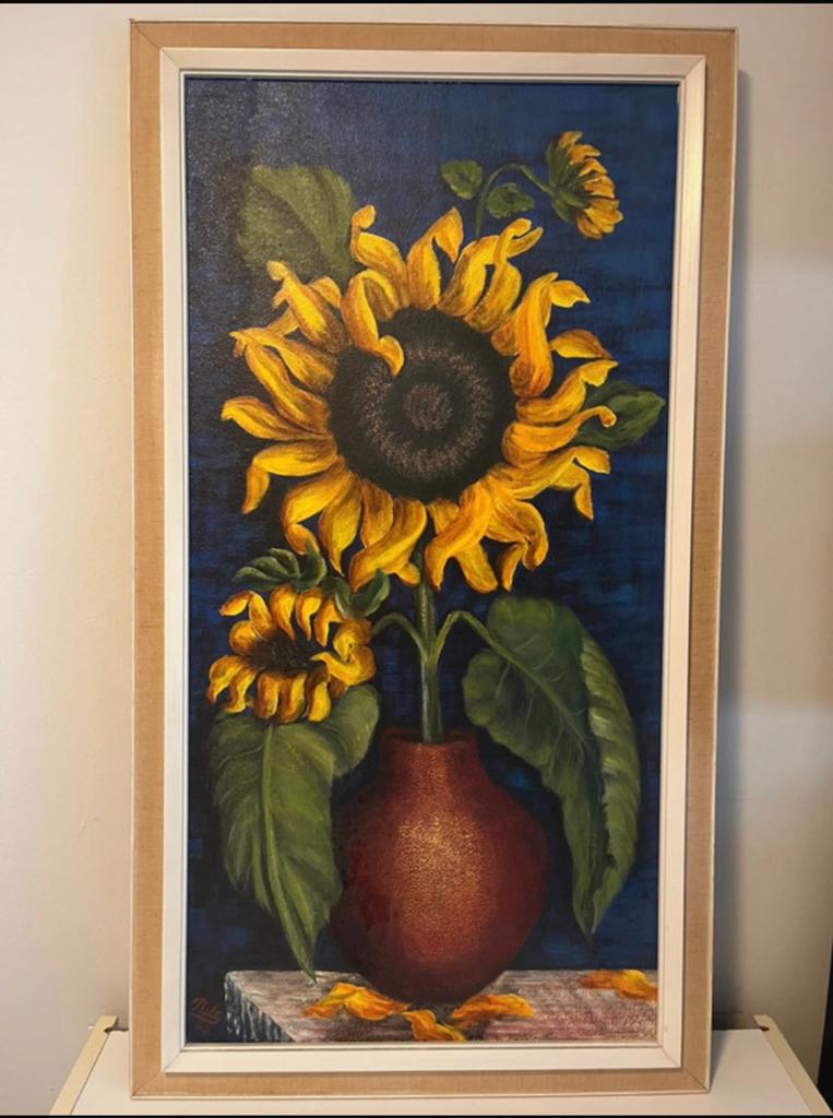 Zonnebloem Schilderij - Gesigneerd Pütz '68, Ophalen of Verzenden