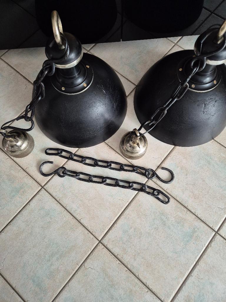 2 Hanglampen, Huis en Inrichting, Lampen | Hanglampen, Ophalen, Gebruikt, 50 tot 75 cm, Metaal