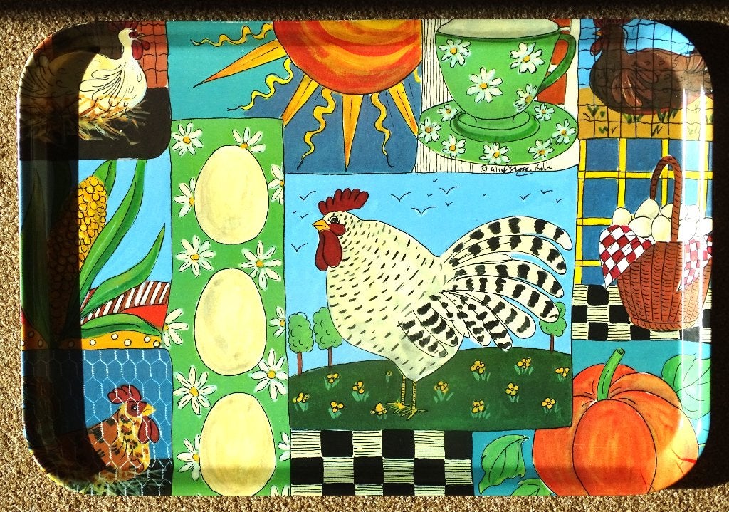 DIENBLAD van ALIE KRUSE-KOLK met motief LANDLEVEN (HEN), Overige materialen, Met opstaande rand, Nieuw, Ophalen of Verzenden