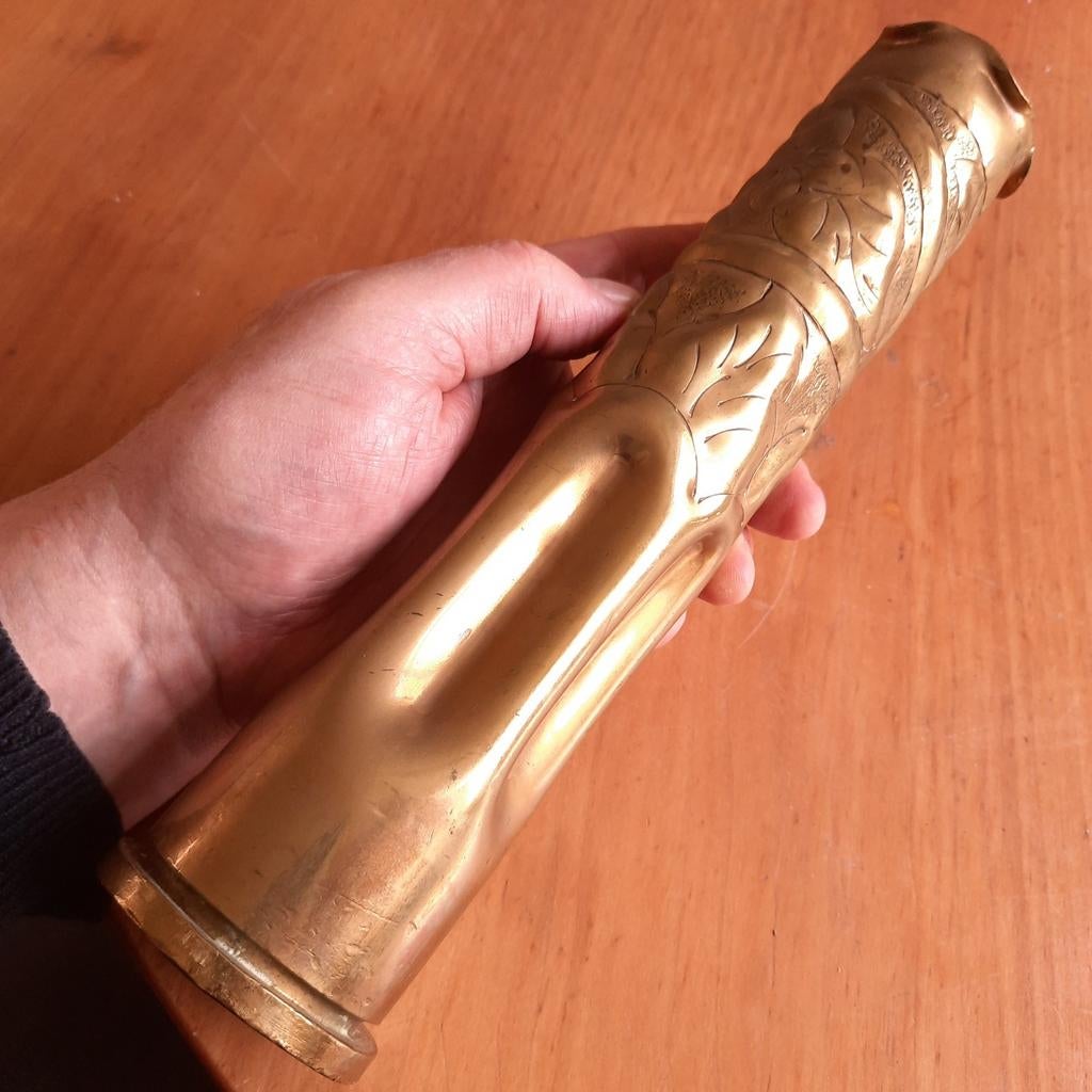Trench Art: Bewerkte Ranke 40 mm Huls Granaathuls, Verzenden, Landmacht, Nederland, Hulzen of Bodemvondsten