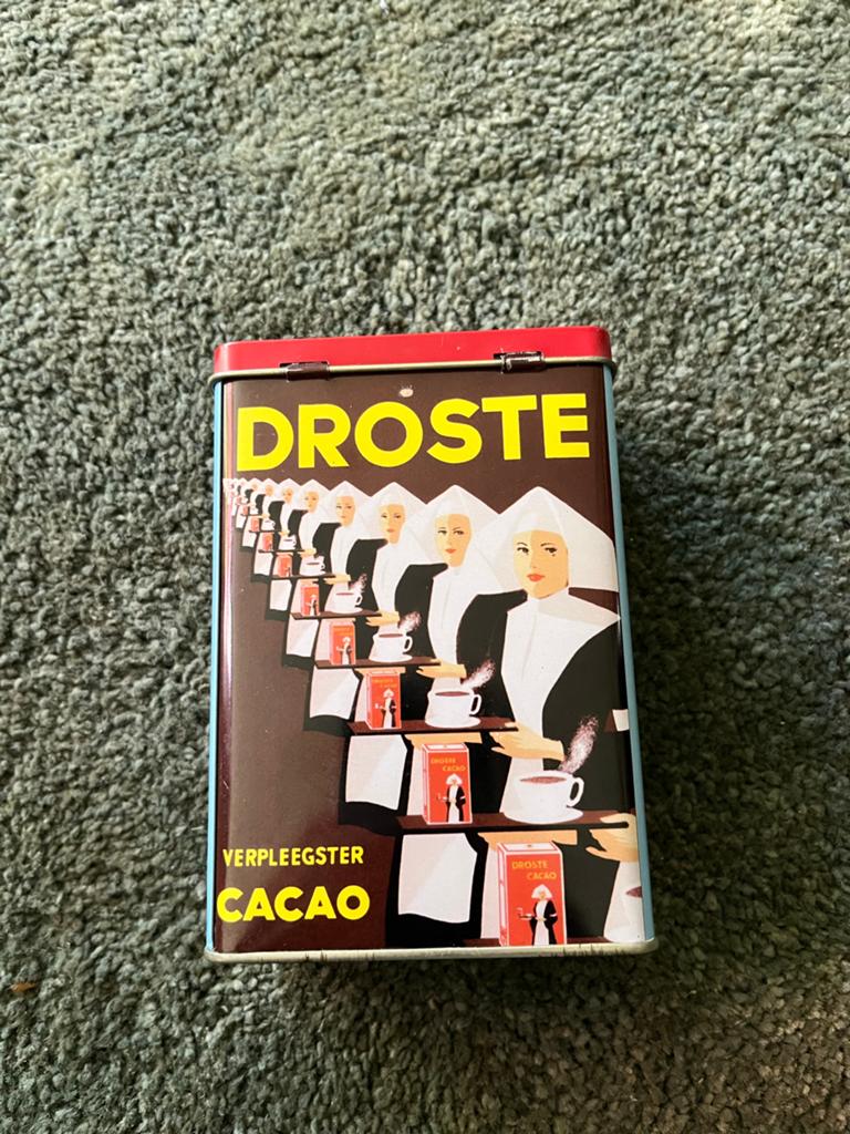 Vintage Droste cacaoblik rood – decoratief verzamelblik 125g, Ophalen of Verzenden, Gebruikt, Overige, Droste