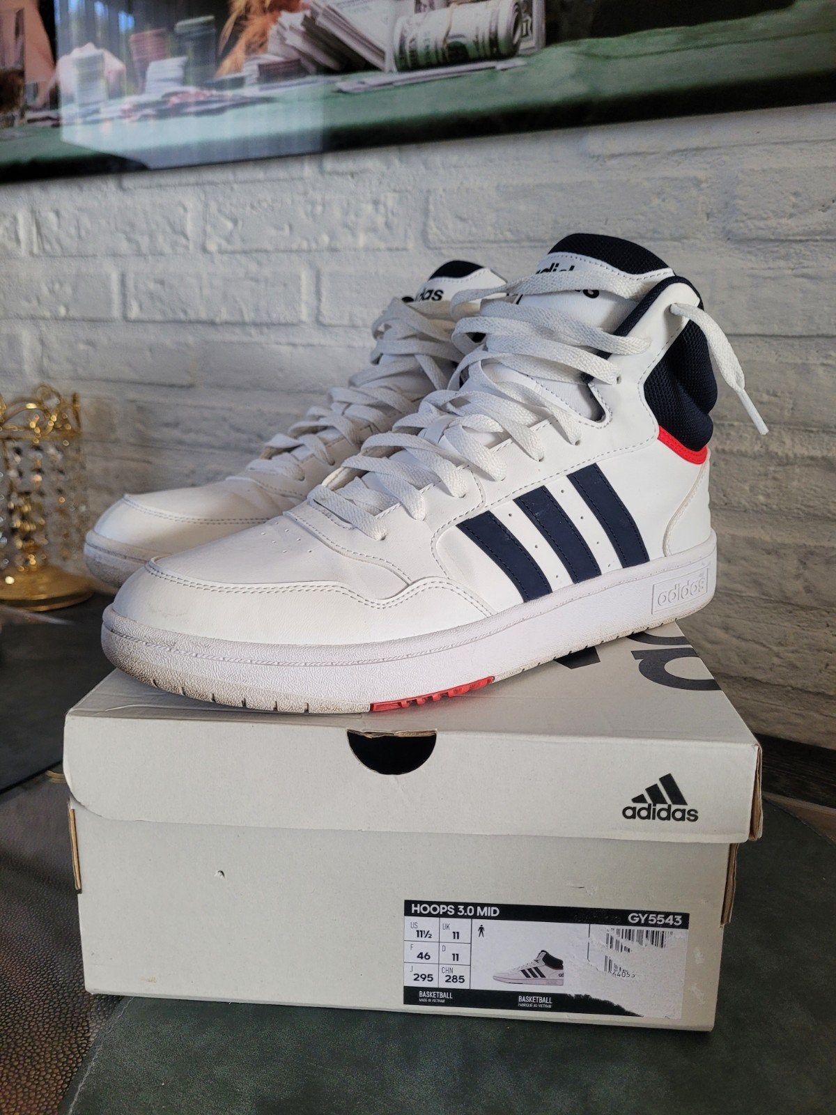 Adidas Hoops 3.0 Mid - maat 46, Wit, Ophalen of Verzenden, Adidas, Sneakers of Gympen
