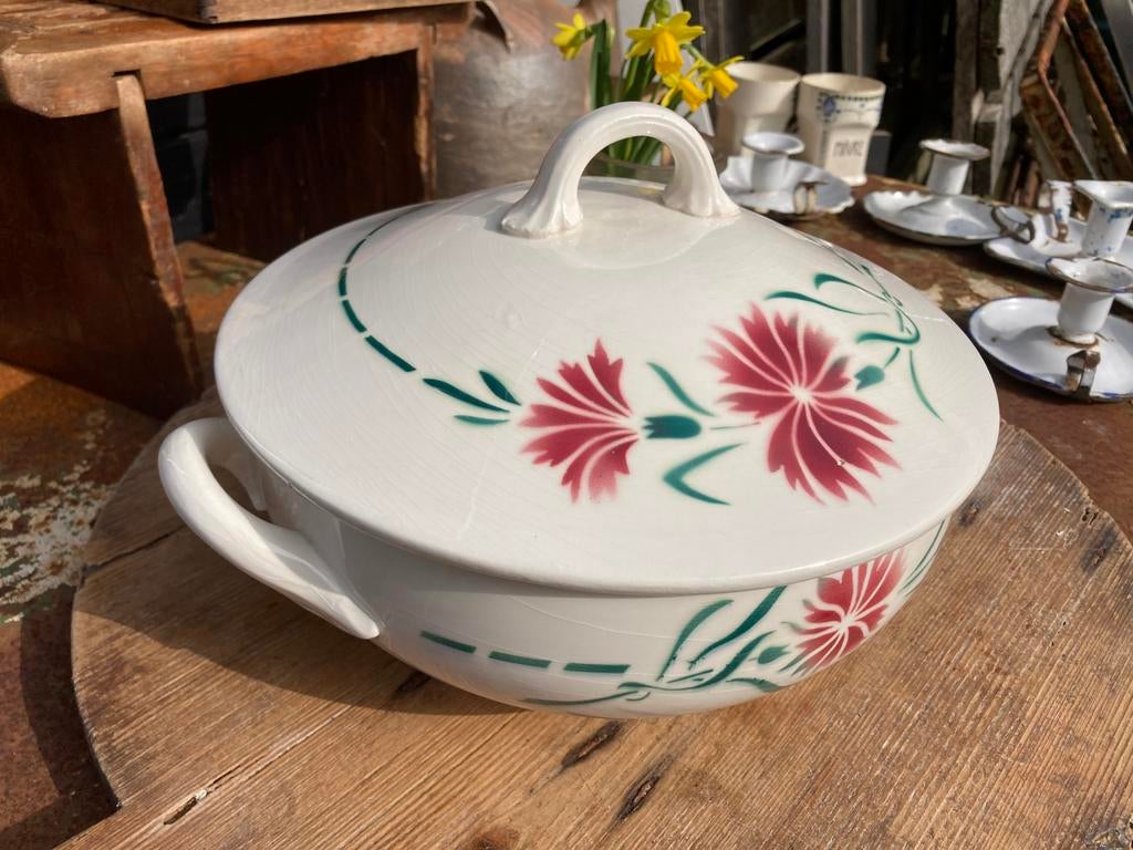 Brocante Franse terrine of dekschaal, Antiek en Kunst, Ophalen of Verzenden
