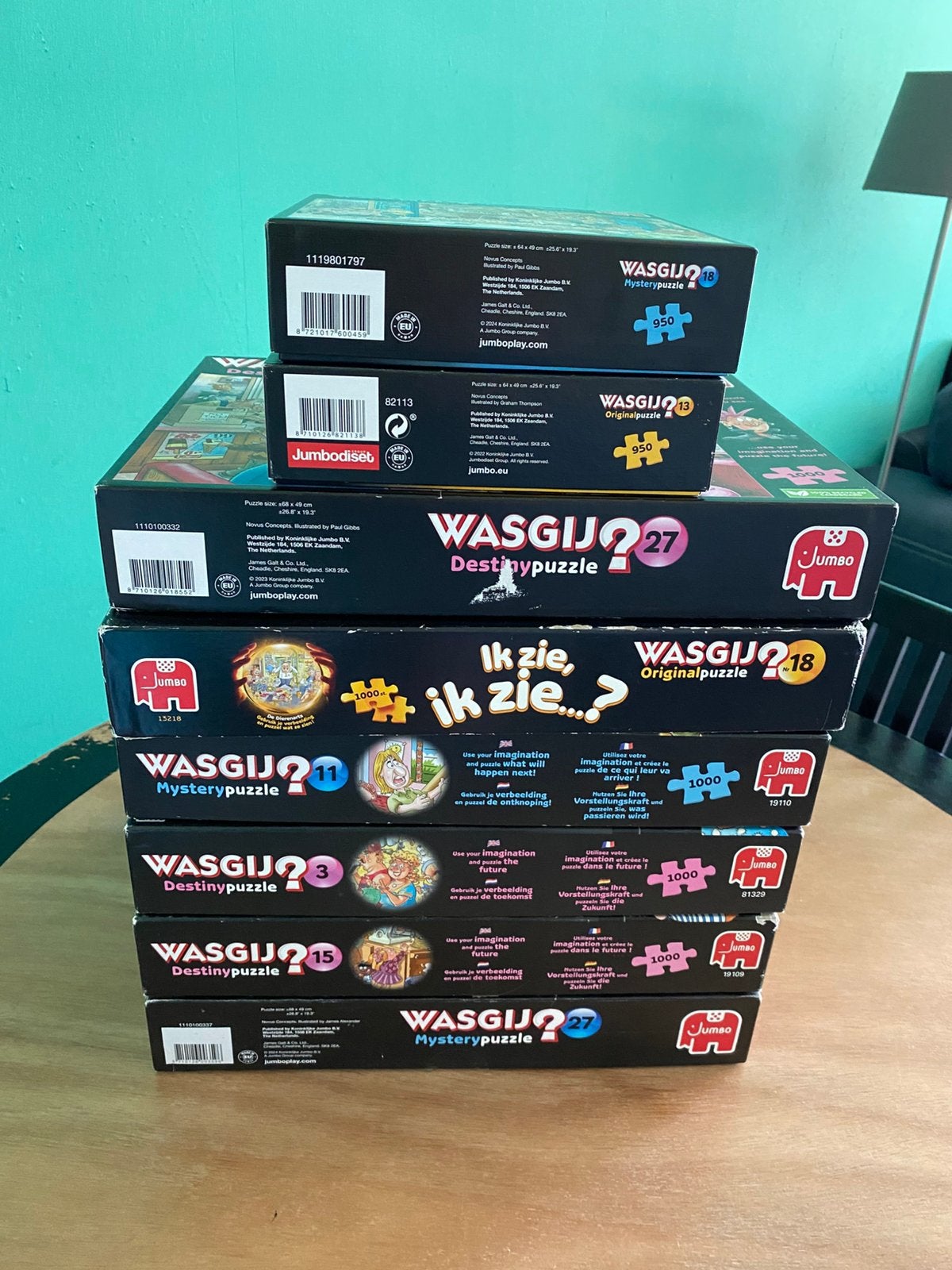 Te koop 8 wasgij puzzles, Ophalen, 500 t/m 1500 stukjes, Gebruikt