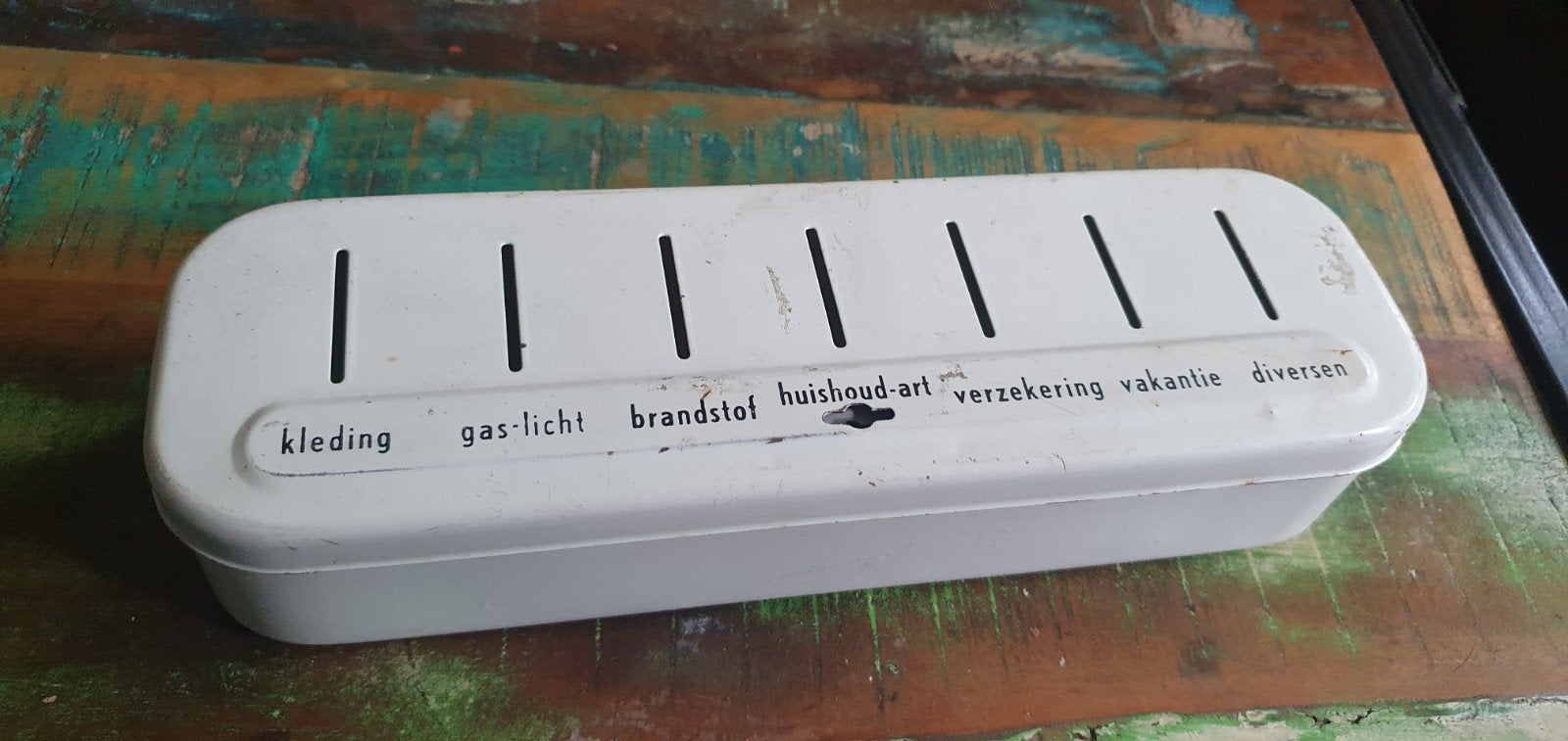 originele vintage huishoudspaarpot (zonder sleutel!), Verzamelen, Ophalen of Verzenden, Gebruikt, Metaal of Blik, Overige thema's