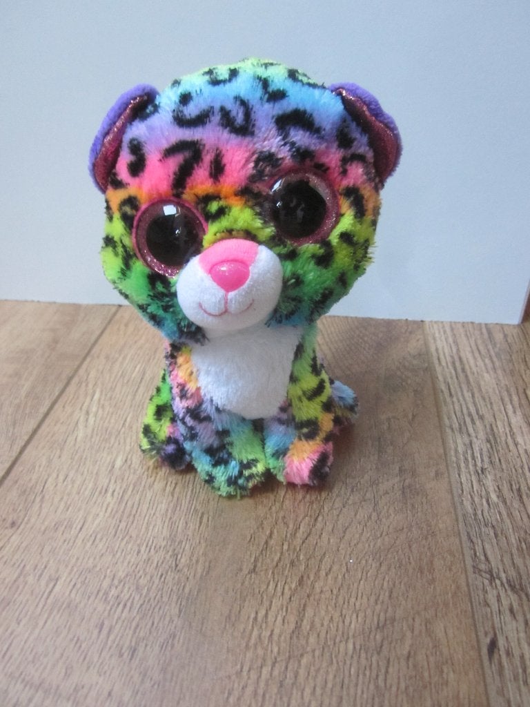 TY veelkleurig zacht pluche hondje Dotty met glitterogen, Kinderen en Baby's, Overige karakters, Korrelvulling, Zo goed als nieuw