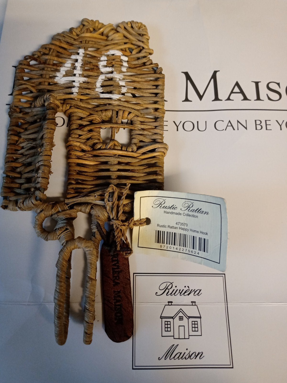 Riviera Maison Rustic Rattan Happy Home Hook, Overige materialen, Wandhaken, Nieuw, Ophalen of Verzenden
