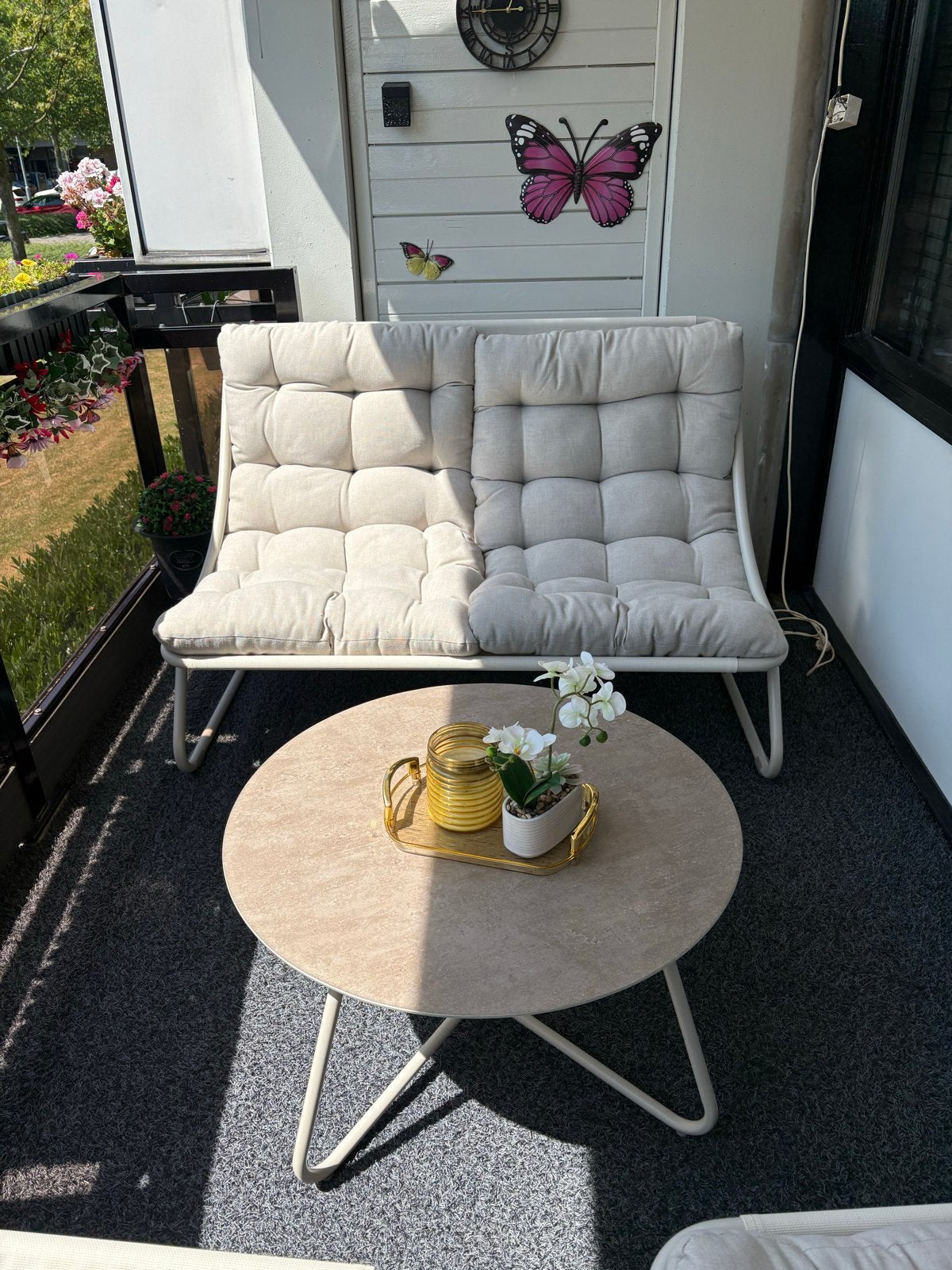 Complete loungeset met glazen salontafel, Ophalen, Gebruikt, Loungeset, Bank