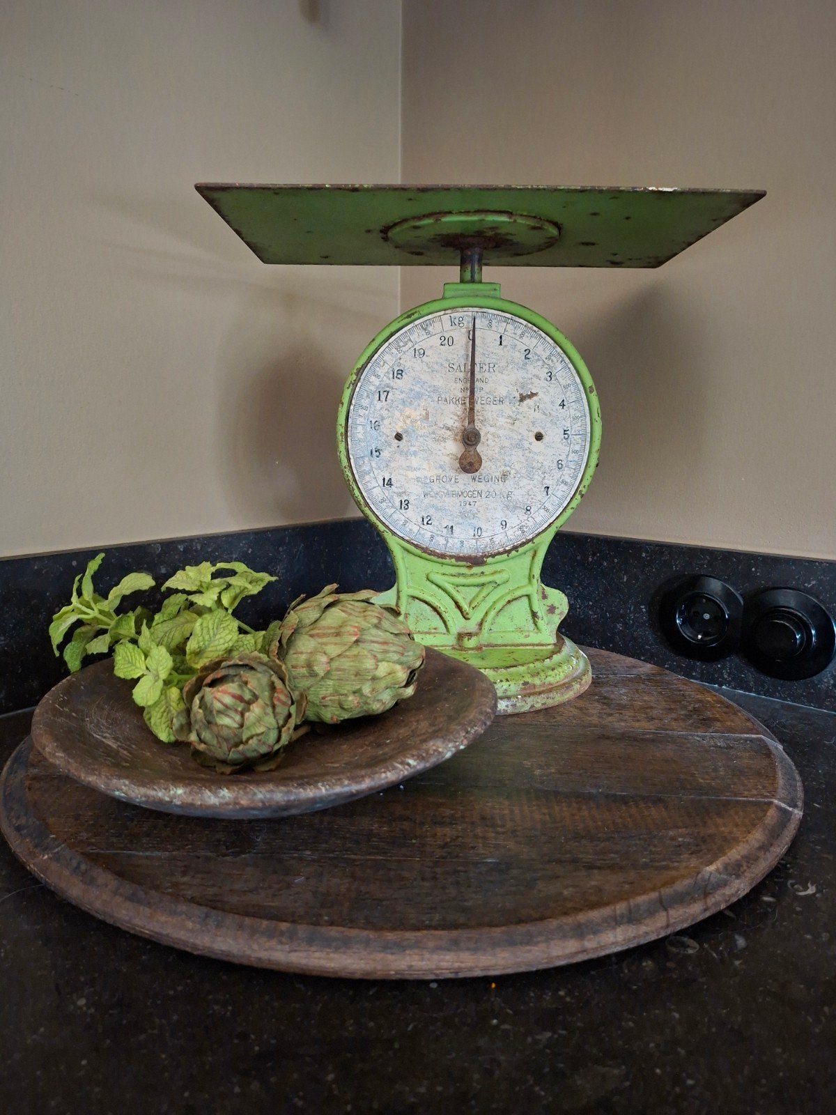 oude weegschaal , Salter weegschaal , brocante weegschaal, Witgoed en Apparatuur, Weegschalen, Ophalen, Personenweegschaal, 100 kg of meer