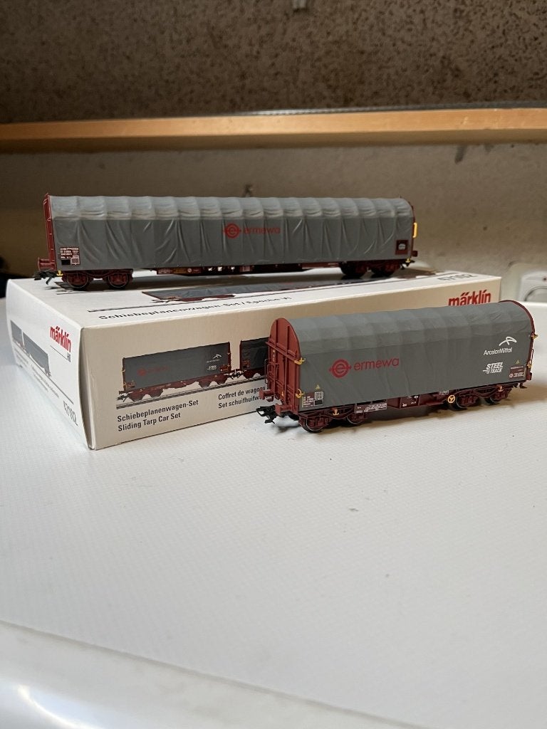 Märklin 47102 H0 Set van twee zeildekwagens van  Ermewa., Wisselstroom, Ophalen of Verzenden, Märklin, Nieuw