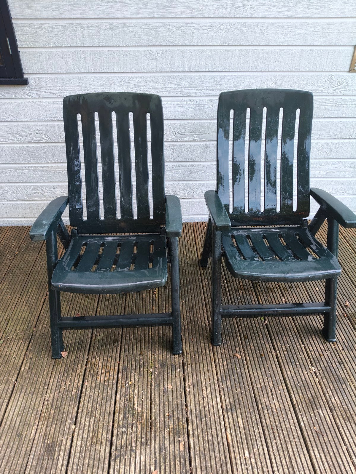 2x Verstelbare Tuinstoelen Jardin - Donkergroen Kunststof, Ophalen, Gebruikt, Kunststof, Inklapbaar