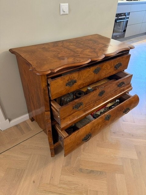 Antieke Commode met 3 Laden - Walnoot Hout, Antiek en Kunst, Ophalen