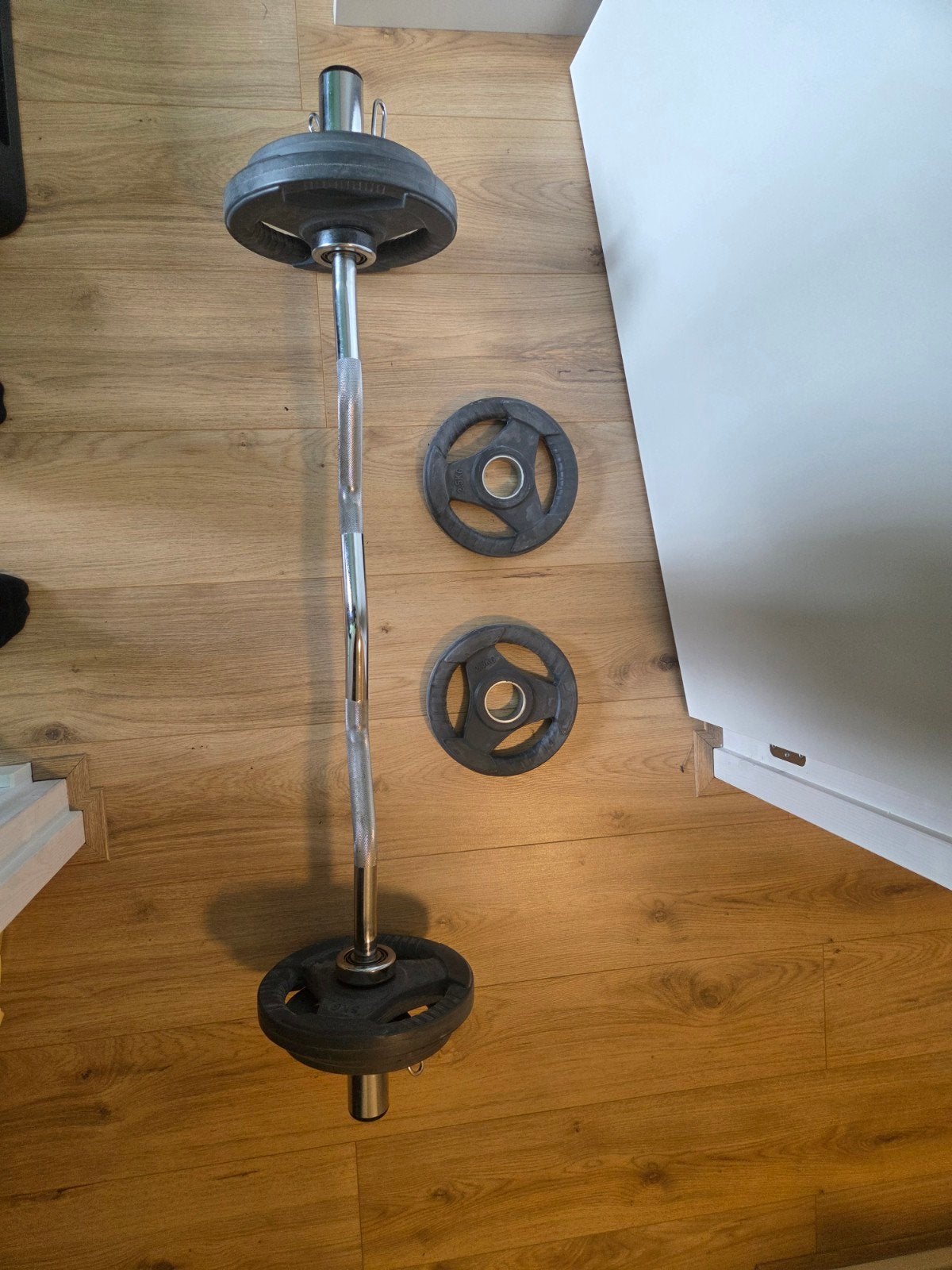 Olympische curl halterstang met schijven, Ophalen, Zo goed als nieuw, Armen, Halterset