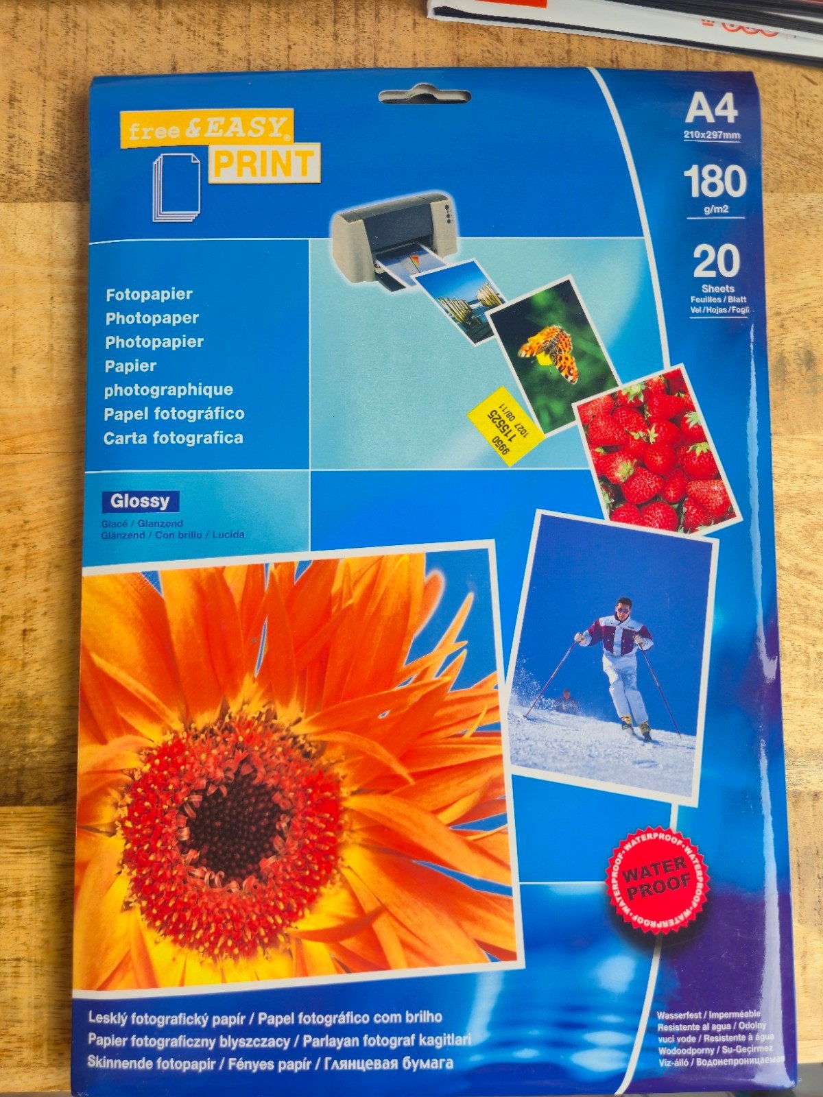 Free & Easy Print A4 Glanzend Fotopapier 180 g/m² 20 vel, A4, Waterbestendig, Nieuw, Ophalen of Verzenden