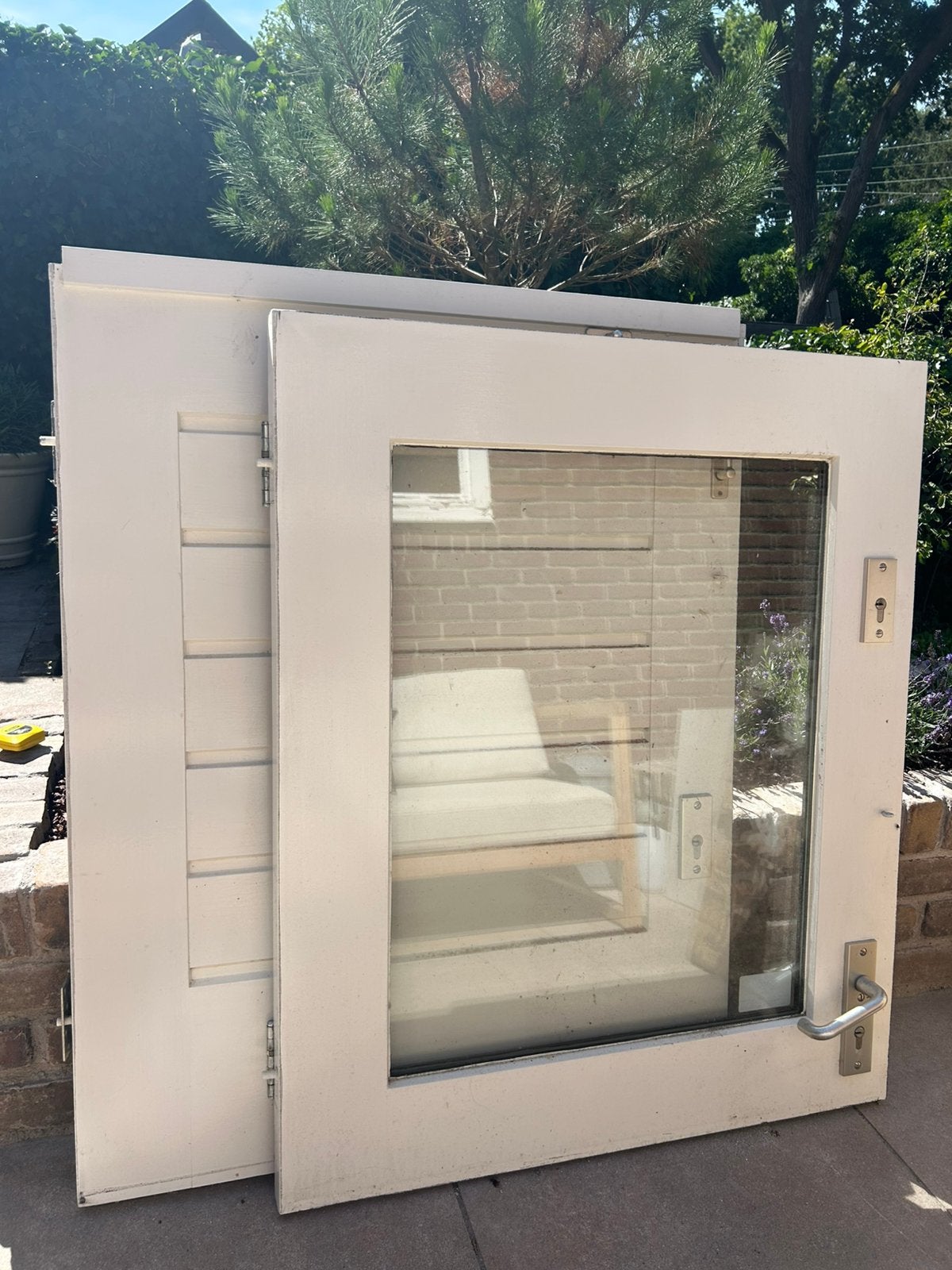 Hardhouten buitendeur 213x87 cm - 2 delen, Doe-het-zelf en Verbouw, Deuren en Horren, Ophalen, Gebruikt, 80 tot 100 cm, Buitendeur