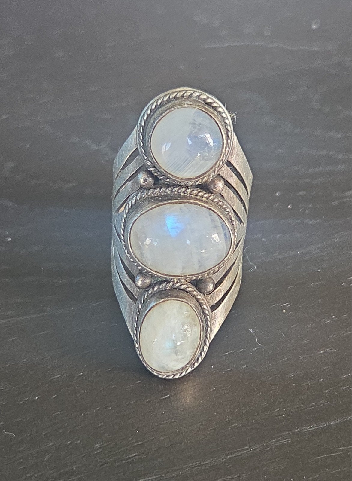 vintage handgemaakte sterling zilveren ring maansteen