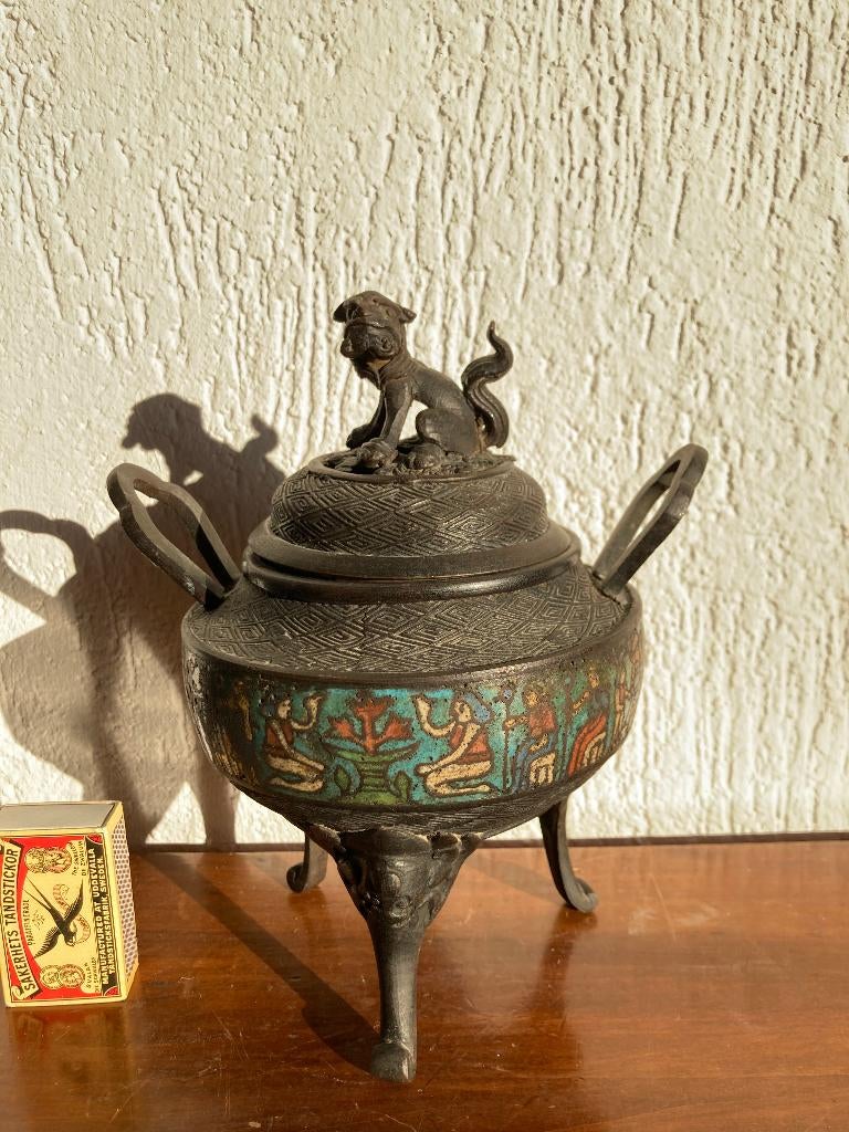 Antiek Aziatisch bronzen koro wierookbrander pot op pootjes, Antiek en Kunst, Ophalen of Verzenden, Brons