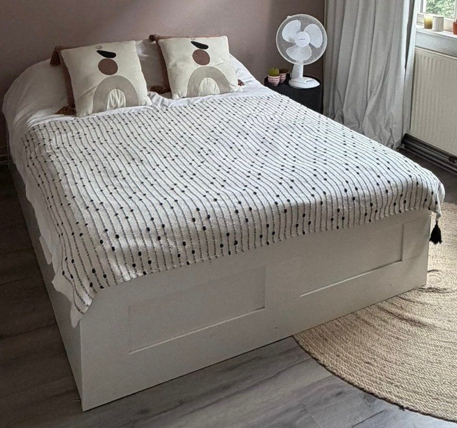 IKEA BRIMNES Bedframe met opberglades, Ophalen, Gebruikt, Wit, Tweepersoons