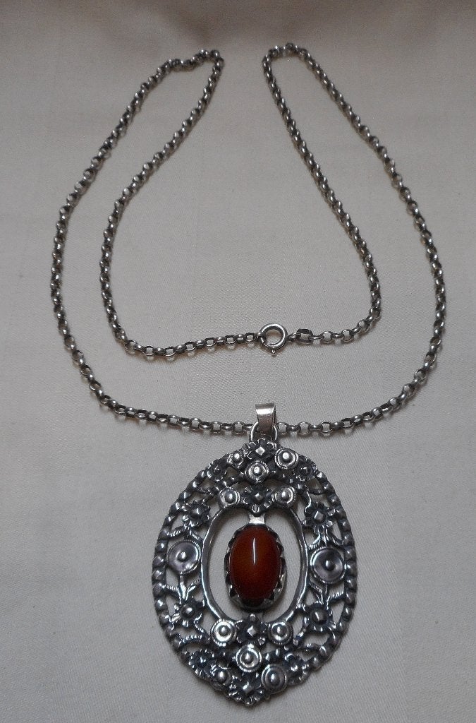 Zilveren jasseron ketting met grote antieke hanger nr.913, Verzenden, Zilver, Ketting