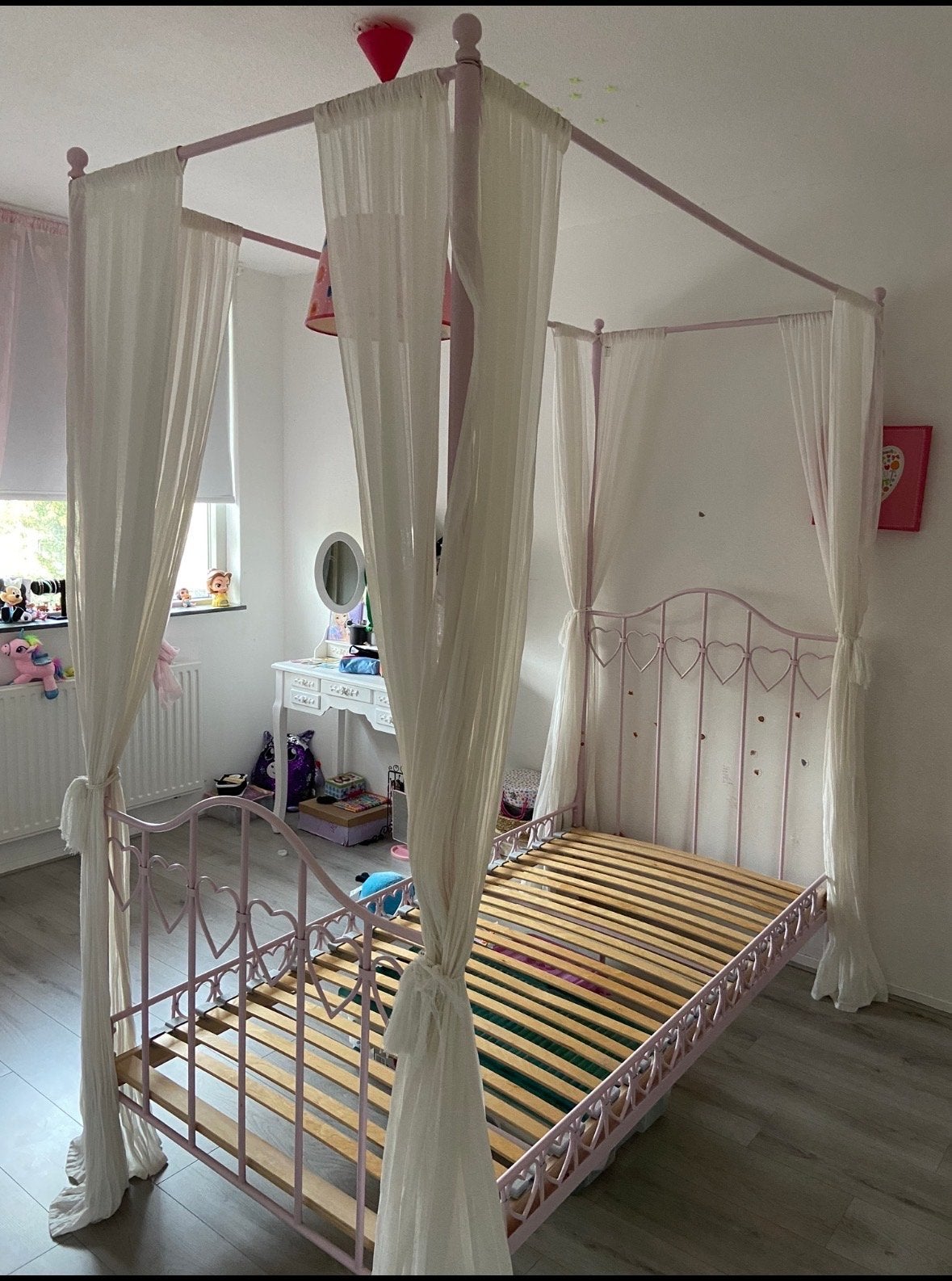 Romantisch Hemelbed Roze met Hartjes en Gordijnen, Huis en Inrichting, Slaapkamer | Bedden, Ophalen, Gebruikt, 90 cm, 200 cm