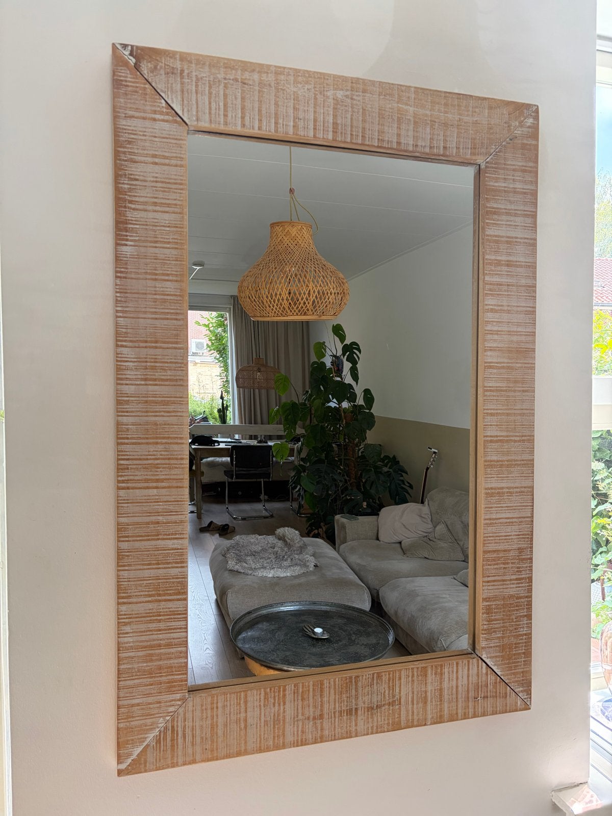 Grote spiegel met houten lijst - 120x80 cm, Ophalen, Gebruikt, 100 tot 150 cm, 75 tot 100 cm