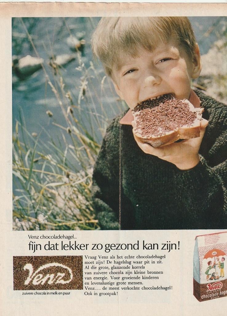 Retro reclame 1966 Venz hagelslag lekker gezond, Verzamelen, Retro, Verzenden, Overige typen